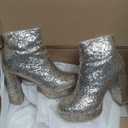 Perphy Glitter Platform Round Toe Chunky Heels Ankle Boots for Women (7.5, Silver)