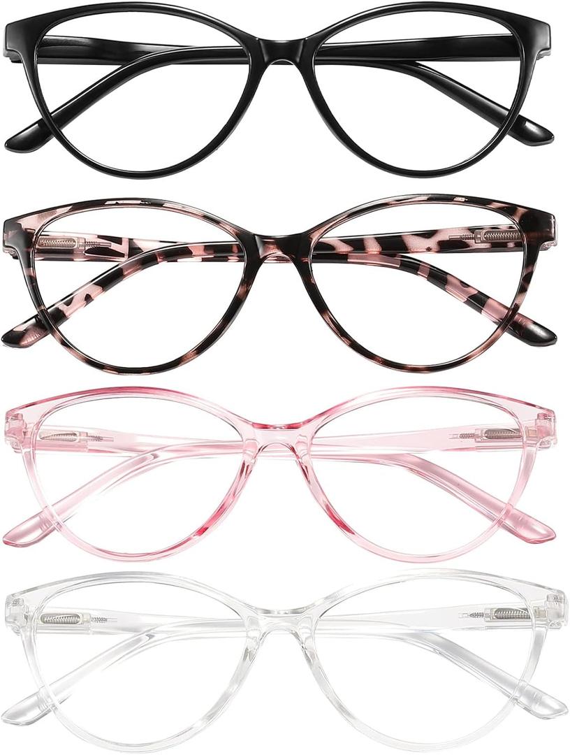 Przene 4 Pack Blue Light Blocking Reading Glasses,Readers for Women and Men with Spring Hinge