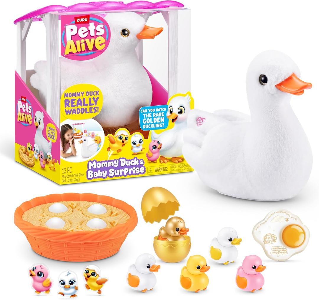 Pets Alive Mommy Duck & Baby Surprise by ZURU Nurturing Play Surprise Hatching Interactive Girls' Toy.