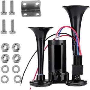 12V 130dB Dual Trumpet Air Horn Kit with Compressor - Loud Dual Electric Train Horn for Cars Boats Trucks SUV - High/Low Tube Air Horns Speaker Kit Car Accessories (Black)