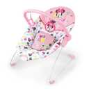 Bright Starts Disney Baby Minnie Mouse Baby Bouncer Soothing Vibrations Plush Infant Seat - Removable Toy Bar, Nonslip Feet, 0-6 Months Up to 20 lbs (Spotty Dotty)