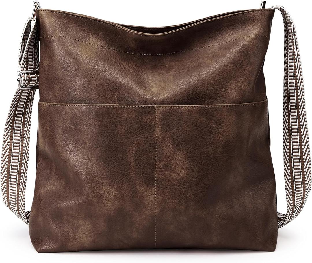 KALIDI Hobo Bag Vegan Leather Crossbody Bags Women Casual Work Tote Bag Messenger Bag Stylish Shoulder Travel Slouchy Purse (Cracked Coffee)