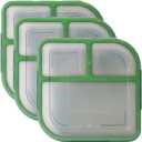 Large To-Go 3-Compartment Food Containers, Pack Of 3, 9-3/8" X 9-3/8" X 2-1/2", Reusable, Microwave Safe, NSF Certified, Smoke/Green