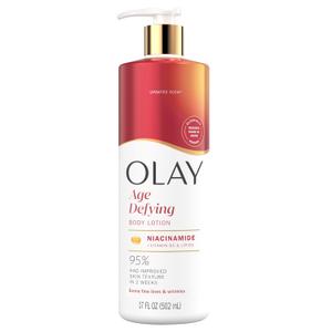 Olay Body Lotion for Women, Age Defying with Niacinamide Serum, Visibly Reduce Signs of Skin Aging, 24hr Moisture & Hydration, Fast Absorbing Formula, Vitamin B3 Complex, For All Skin Types, 17 fl oz, 2 Pack