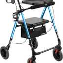 Ambliss Rollator Walker with Seat & Tray - 300 lbs Capacity, 8" All-Terrain Puncture-Proof Wheels, Detachable Front Tray for Dining, Dual Height Adjustable, Lightweight Folding Walker for Seniors