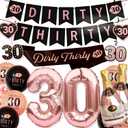 PartyForever 30th Birthday Party Decorations Banner Kit For Women Including Dirty Thirty Black and Rose Gold Banner for Her with Dirty 30 Balloons