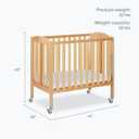 Dream On Me 3-in-1 Portable Folding Stationary Side Mini Baby Crib in Natural & Mattress, GreenGuard Gold & BSA, Use as Changer & Playpen, Locking Wheels, 3 Mattress Heights, Extra Firm Mattress