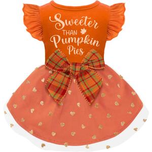 Dog Thanksgiving Outfit Dog Ruffle Dress Cute Puppy Dress with Bowknot Tulle for Small Medium Dogs Boys Girls Fall Pet Costume Thanksgiving Day (XS (Back: 9.8",Chest: 12"-14"))