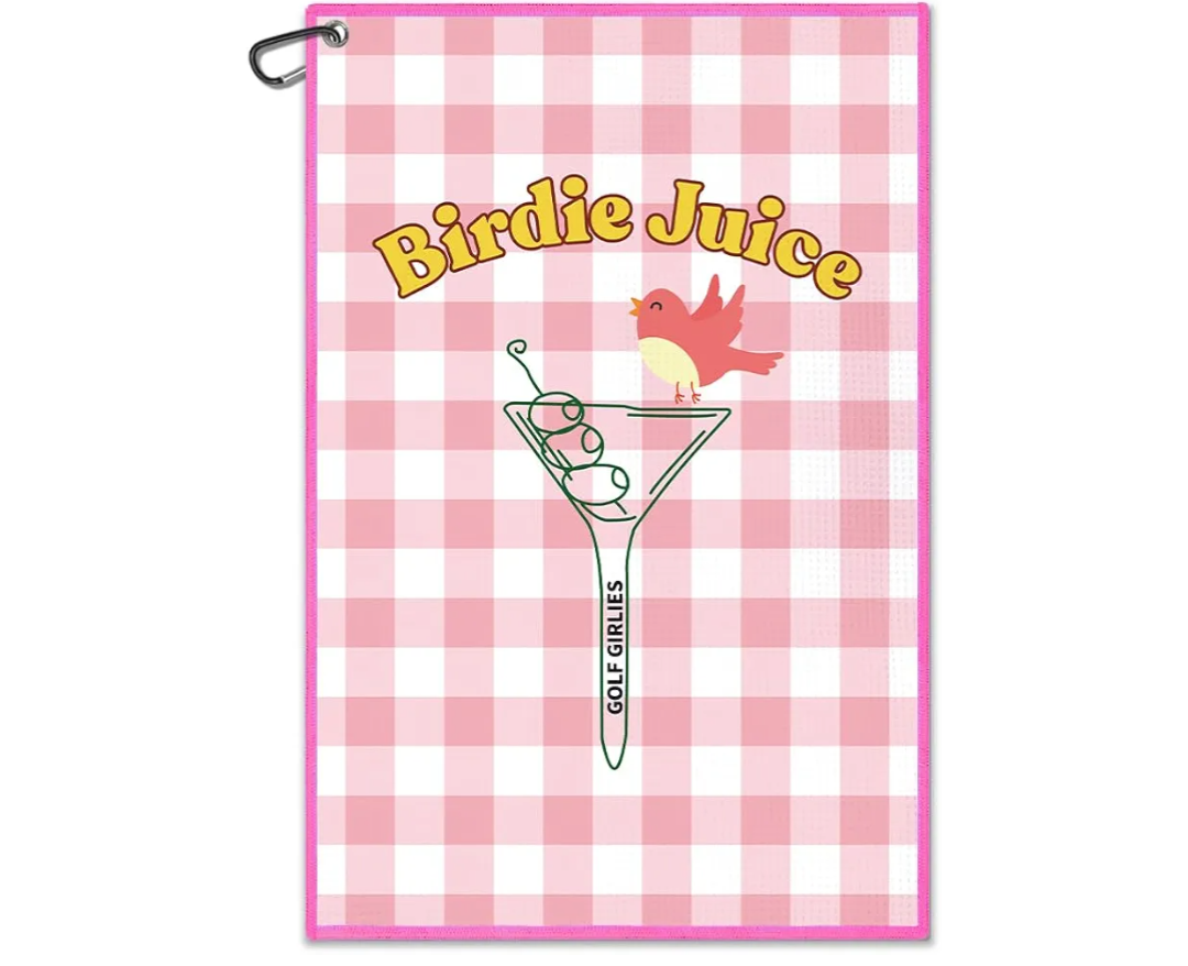 Birdie Juice Pink Golf Towel, Funny Birdie Golf Bag Towel with Clip, Golfing Accessories for Women, Sport Towels for Player, Golfing Gifts for Daughter Sister, Birthday Gifts for Golfer Friend