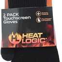 Heat Logic Unisex Thermal Knitted Winter Gloves, Touchscreen Compatible Cold Weather Warm Gloves for Men & Women, Pack of 2 (Grey + Black - With Grip)