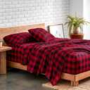 Bare Home Flannel Sheet Set Prints, 100% Cotton, Velvety Soft Heavyweight - Christmas Holiday Sheets - Double Brushed Flannel - Extra Softness, Comfort - Deep Pocket (Twin, Buffalo Plaid - Red/Black)