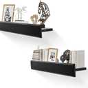 24 Inch Picture Ledge Shelf with Lip,Floating Shelves for Wall, Set of 2 Solid Pine Wood Shelves with Invisible Brackets, Wall Storage for Living Room, Bedroom, Kitchen, Bathroom(Black)