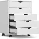 OLIXIS 5 Drawer Mobile File Cabinet Under Desk Storage Organization with Wheels Vertical Filing Chest Rolling Wood Small Desk Printer Stand for Home Office, 15.75"D x 18.74"W x 25.39"H, White