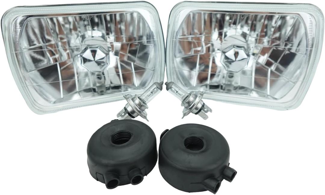 H&A Motorsports H6054 7"x6" Chrome Housing Diamond Cut Headlights Replacement Glass H4 7x6