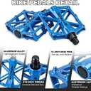 Aluminium CNC Bike Pedals 9/16", Lightweight Mountain Road Bike Pedal with 16 Anti-Skid Pins Bicycle Pedals for MTB BMX