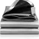 Heavy Duty Tarp 8' x 10', 12 Mil Thick Waterproof Poly Tarps, High Durability, Rip and Tear Resistant with Metal Grommets Every 20 Inches (Silver/Black)