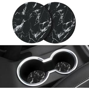 3 x Car Coasters for Drinks AbsorbentCute Car Accessories for Women and Lady2 Pack 2.95inch Car Cup Holder CoastersUniversal Non Slip Cup Holder Insert Coaster (Black Marble)