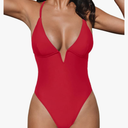CUPSHE Women Swimsuit One Piece Bathing Suit Deep V Neck Crisscross Back Adjustable Strap ,Size L