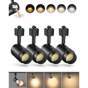 5-Color Zoomable H Track Lighting Heads H Type Track Light Heads Dimmable LED Track Lighting Fixtures Ceiling Spot Light, H Style Track Heads for H Track Lighting Rails Black CRI90 12W 4 Pack