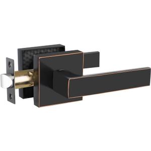 Passage Door Levers, Oil Rubbed Bronze Door Handles for Hallway and Closet, Heavy Duty Non-Locking Interior Door Levers, Square Keyless Door Handles for Right & Left Sided Door, 1 Pack