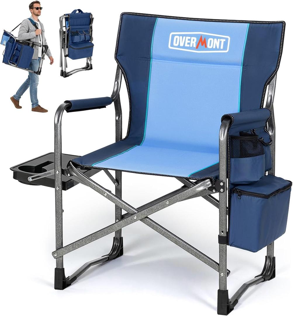 Overmont Folding Camping Chair with Side Table, Cooler Bag, 400 lb Capacity, 1pc