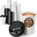 Vplus 500 Pack 12 OZ Paper Coffee Cups, Disposable 12 OZ Coffee Cups With Lids, Cold/Hot Drinking, For Home, Traveling, Stores, Office, And Events (White)
