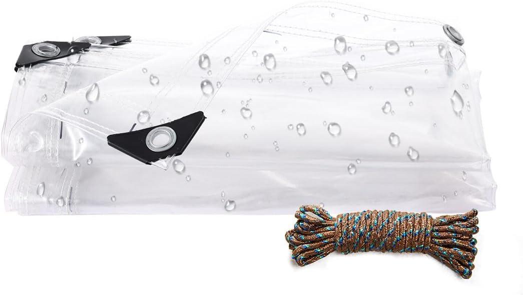 Clear Vinyl Tarp 4x8ft, Heavy Duty Waterproof PVC Tarpaulin with Grommets, 20 Mil Tear Resistant Clear Tarp for Patio, Greenhouse, and Outdoor Use