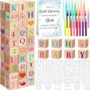 Wonderjune 147 Pcs Baby Shower Blocks Games Sets, 80 DIY Blank Wooden Block 42 Stencils 24 Watercolor Marker 1 Decorate a Block Game Sign for Gender Reveal Baby Shower Party Supplies(Blue Elephant)