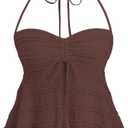 SOLY HUX Women's Peplum Halter Crop Tops Y2K Drawstring Tie Ruched Dressy Casual Spaghetti Strap Cami Top (Chocolate Brown) S