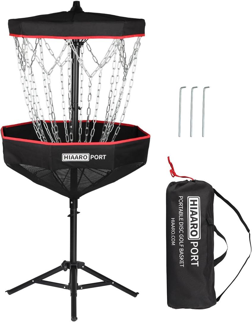 PDGA Approved - HIAARO Portable Disc Golf Basket with 16 Heavy Duty Chains, Foldable Disc Golf Target with Carry Bag for Practice, 
Size	25"