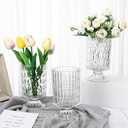 Bokon 3 Pcs Crystal Glass Vases - Embossed Ribbed Base, Transparent Floral Candle Holders for Wedding Centerpieces Table Decor