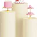 Wokceer Spandex Cylinder Stand Covers for Party 3Pcs Cylinder Pedestal Covers Plinth Stand Pillar Cover for Birthday Party Wedding Props Decor Beige (Only Cover)