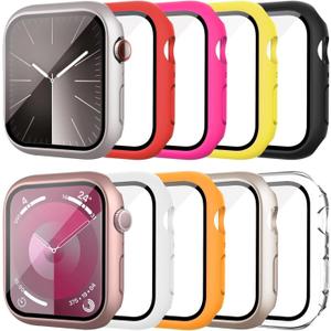 10 Pack Case with Tempered Glass Screen Protector for Apple Watch Series 9/8/7 45mm, Hard PC Face Cover, Full Protective Bumper Compatible with iWatch 45mm Accessories