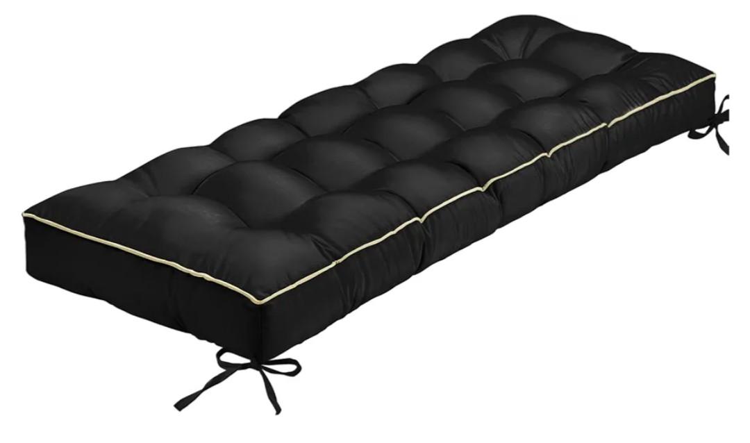 Outdoor Bench Cushion, Tufted Patio Seat Pad for Garden Bench, Porch Swing, Indoor/Outoor Furniture (Black, 48X18X4 inch)