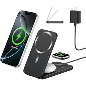 XNYAND Compatible MagSafe 3 in 1 Wireless Charging Station for Apple, Magnetic Foldable Charger Stand for iPhone 17/16/15/14/13/12 Pro Max, Apple Watch Ultra/Series & AirPods Pro Fast Charging Dock