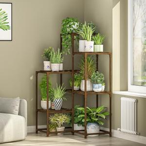 Bamworld Indoor Outdoor Plant Stand Shelf Corner Table 7 Pots Holder for Living Room Multiple Plants Patio Balcony Garden Decor