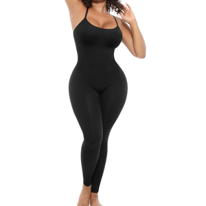 FeelinGirl Plus Size Tummy Control Jumpsuits for One Piece Ribbed Fabric With Stretch Women Workout Romper Seamless , Size XL-XXL