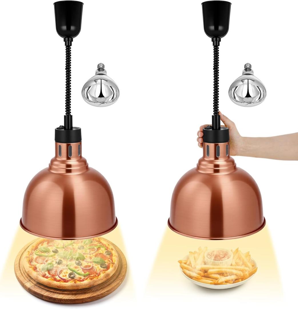 Nuanchu 2 Pack Hanging Food Heat Lamp Retractable with 250w Heat Lamp Bulb