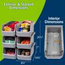 ReadySpace Plastic Containers for Organizing and Storage Bins for Closet, Kitchen, Office, Garage or Pantry Organization, Stackable Bins, Large (14.8" x 8" x 7"), 6-Pack, Grey