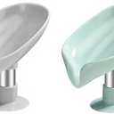 2 pcs Leaf Shape Soap Tray Soap Box, Non-Slip Drain, Suction Cup, Green & Grey