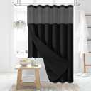 Dynamene 78 Inch Long Shower Curtain, Tall Waffle Fabric Shower Curtains for Bathroom, Hotel Waterproof Cloth Shower Curtain Liner Set with Hooks, Snap in Liner, Mesh Top Window, Black, 72x78