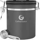 Coffee Gator Stainless Steel Canister - Medium 16oz, Gray Coffee Grounds and Beans Container with Date-Tracker, CO2-Release Valve, and Measuring Scoop - Ideal Coffee Lovers Gifts