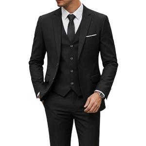 YND Men's 3 Piece Suit Set with Tie, 2 Button Slim Fit Solid Blazer Jacket Vest Pants, Business Wedding Party Suits for Men XL