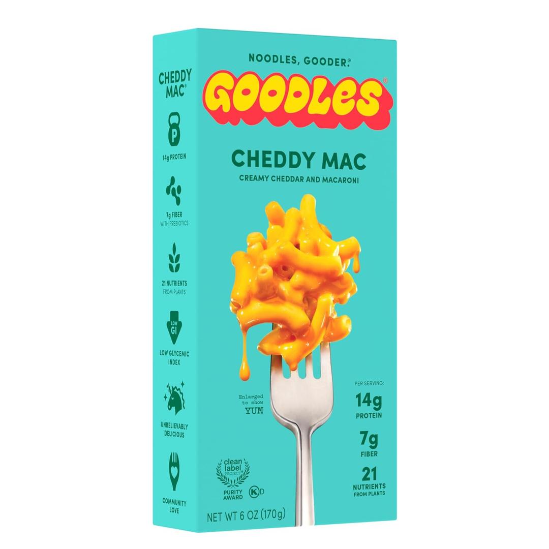 GOODLES Mac & Cheese Assortment 1-Pack, 6oz - 14g Protein | Nutrient Packed with Real Cheese, Fiber, Protein, Prebiotics, Plants, & Vegetables, Non-GMO, Organic Ingredients Exp. 02/24/2028