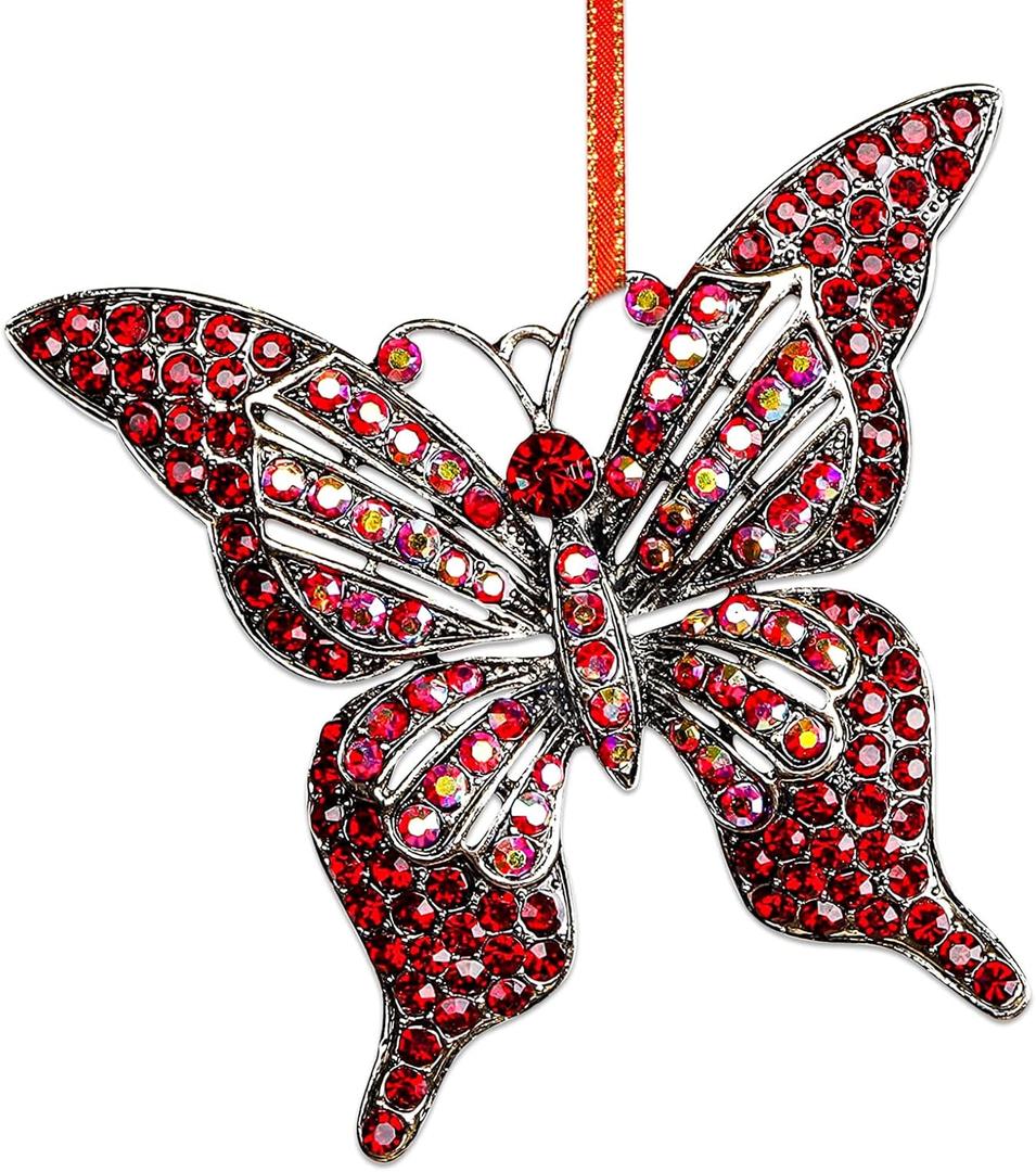 Butterfly Christmas Ornament 2025 Red Monarch Butterfly Ornaments for Christmas Tree Decorations Metal Butterflies Decoration Hanging Butterflies Keepsake Gifts for Women Girls Sister