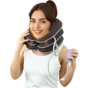 DIIKEN Cervical Neck Traction Device for Home Use Pain Relief,Neck Stretcher,Inflatable Support Neck Brace Adjustable,Neck Stress Relief&Relaxation Metal Valve TPU Liner with Air-Tightness(Dark Gray)
