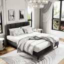 Queen Size Platform Bed Frame with Upholstered Headboard, Wooden Slats Support, Noise Free, No Box Spring Needed, Easy Assembly, Dark Grey, Linen