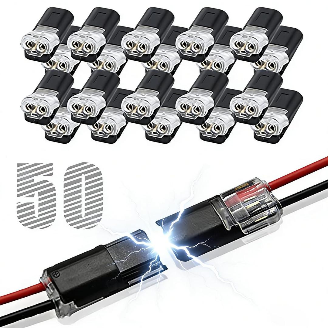 50pcs Double Wire Plug in Connector with Locking Buckle, Quick-Clip Fasteners Multi-Purpose Snap-On Blocks for Strip Lights DIY Crafting, Low-Voltage Decor & Model Kits 2 Pin