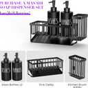 MASADI Kitchen Dish Soap Dispenser Set with Sponge Holder, 12OZ Glass Bottle, Hand and Dish Soap Dispenser Set, Non-Slip Silicone Pad, Brush Holder, Kitchen Sink Organizer Countertop (Black)