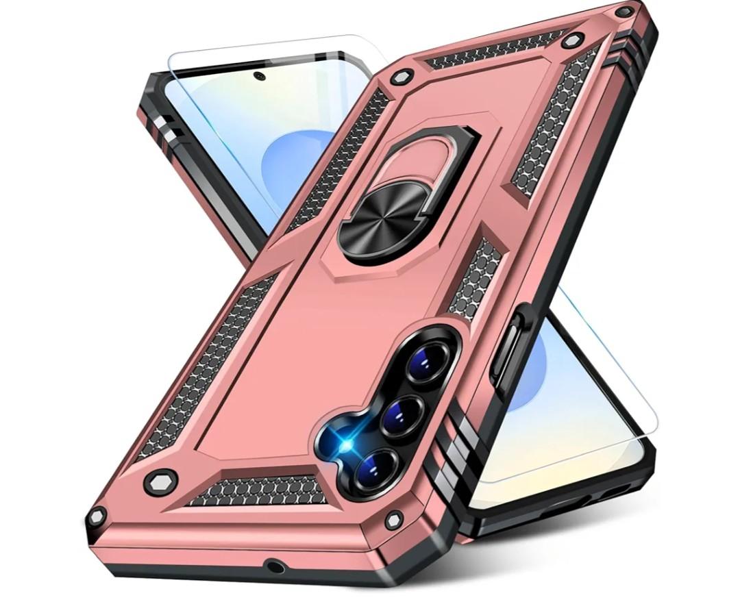Heavy Duty Case for Samsung Galaxy S25 Plus Phone Case with Screen Protector, Military Grade Shockproof Rugged Protective Cover for Samsung S25 Plus, with Metal Ring Magnetic Kickstand (Pink)